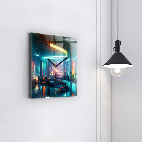 Square wall clock Cyberpunk style city