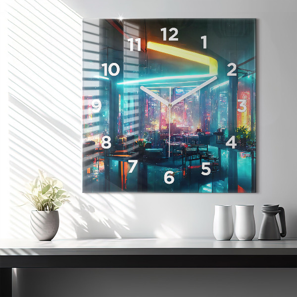 Square wall clock Cyberpunk style city