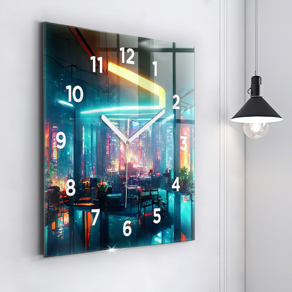 Square wall clock Cyberpunk style city