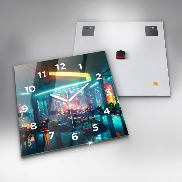 Square wall clock Cyberpunk style city