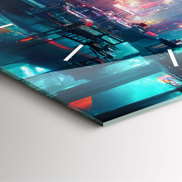 Square wall clock Cyberpunk style city