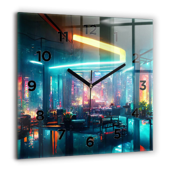 Square wall clock Cyberpunk style city