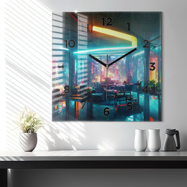 Square wall clock Cyberpunk style city
