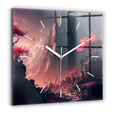 Square wall clock Magical forest and mountains