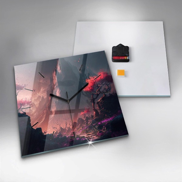 Square wall clock Magical forest and mountains