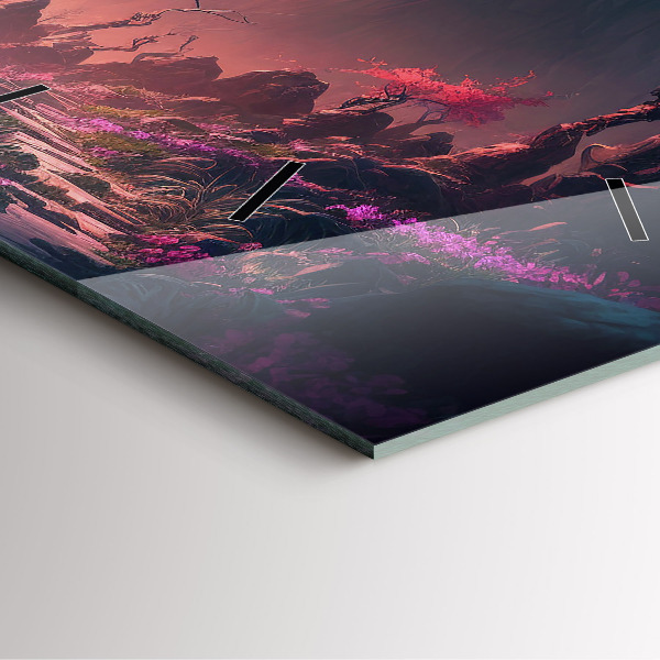 Square wall clock Magical forest and mountains