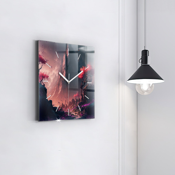 Square wall clock Magical forest and mountains
