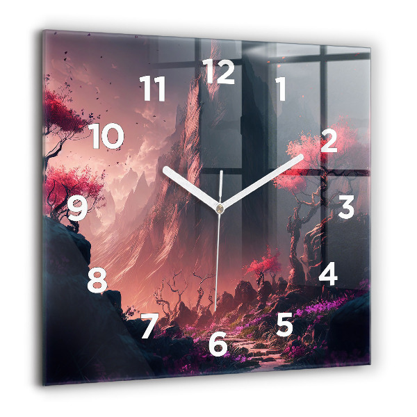Square wall clock Magical forest and mountains