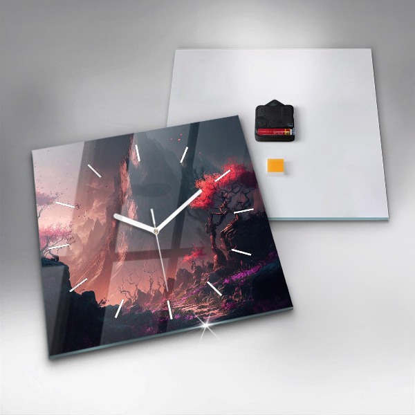 Square wall clock Magical forest and mountains