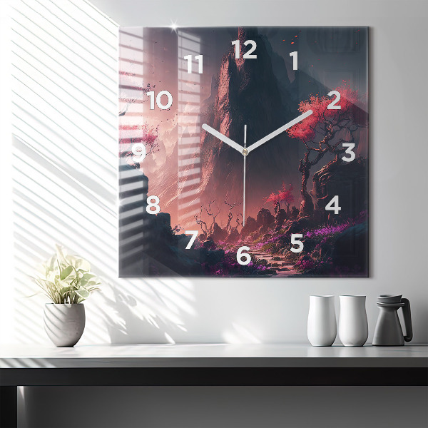 Square wall clock Magical forest and mountains