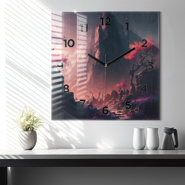 Square wall clock Magical forest and mountains