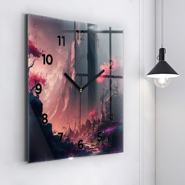 Square wall clock Magical forest and mountains
