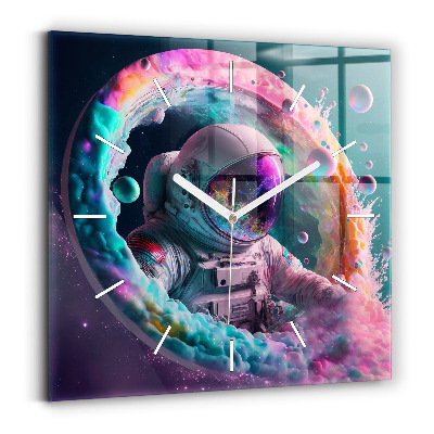 Square wall clock Cosmonaut and colorful clouds