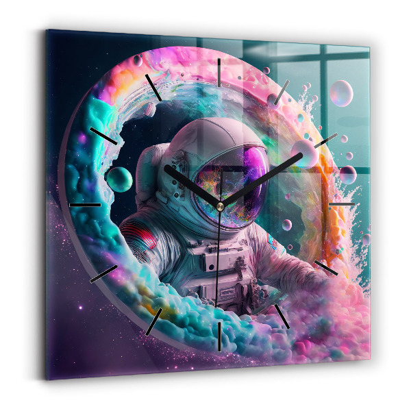 Square wall clock Cosmonaut and colorful clouds