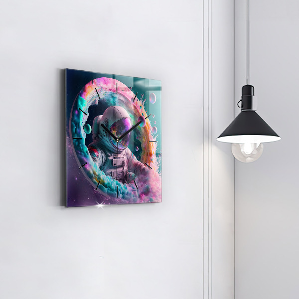 Square wall clock Cosmonaut and colorful clouds