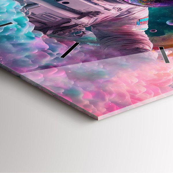 Square wall clock Cosmonaut and colorful clouds
