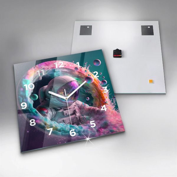 Square wall clock Cosmonaut and colorful clouds