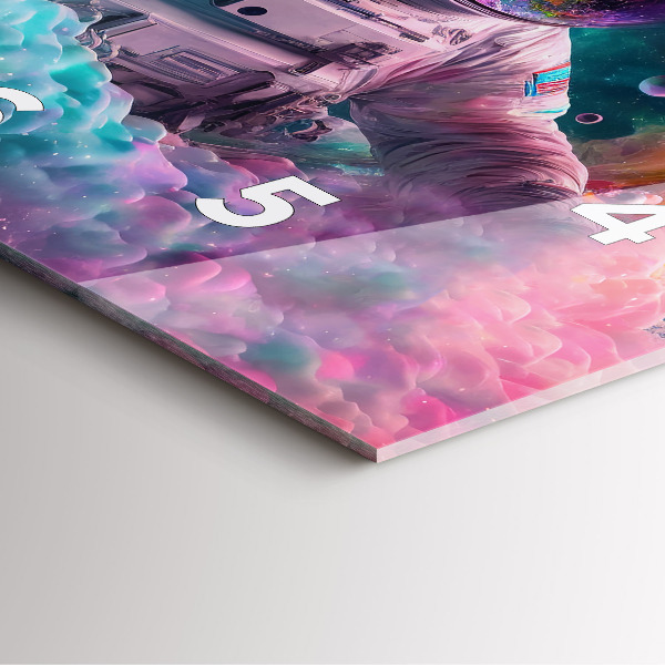 Square wall clock Cosmonaut and colorful clouds
