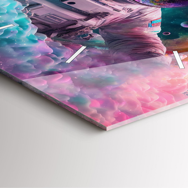 Square wall clock Cosmonaut and colorful clouds