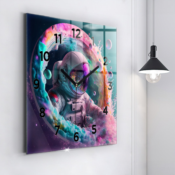 Square wall clock Cosmonaut and colorful clouds