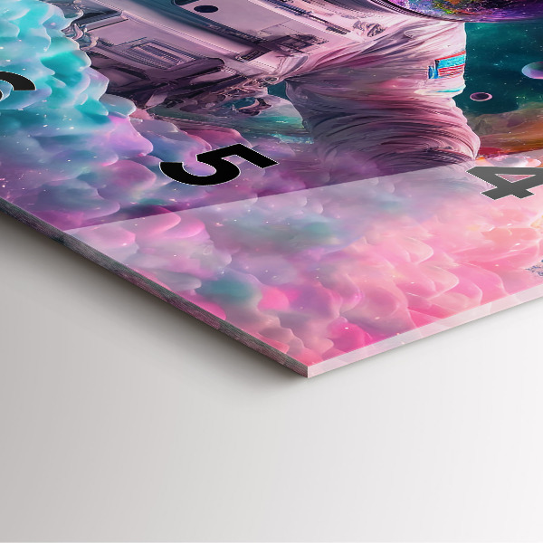 Square wall clock Cosmonaut and colorful clouds
