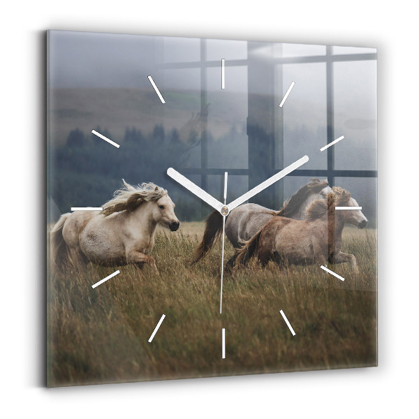 Square wall clock Horses at a gallop