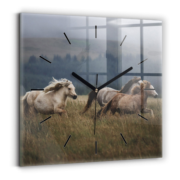 Square wall clock Horses at a gallop