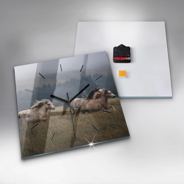 Square wall clock Horses at a gallop