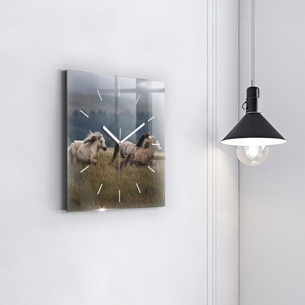 Square wall clock Horses at a gallop