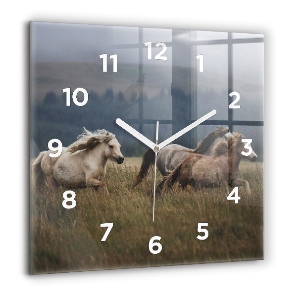 Square wall clock Horses at a gallop