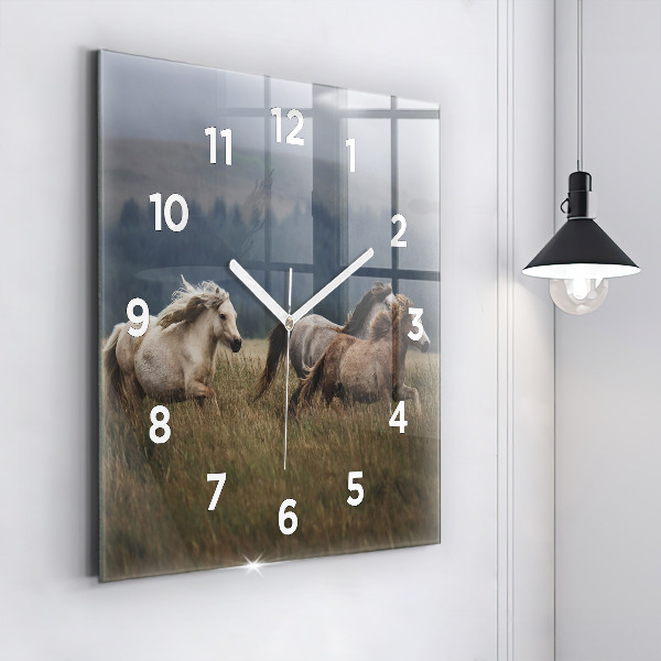 Square wall clock Horses at a gallop