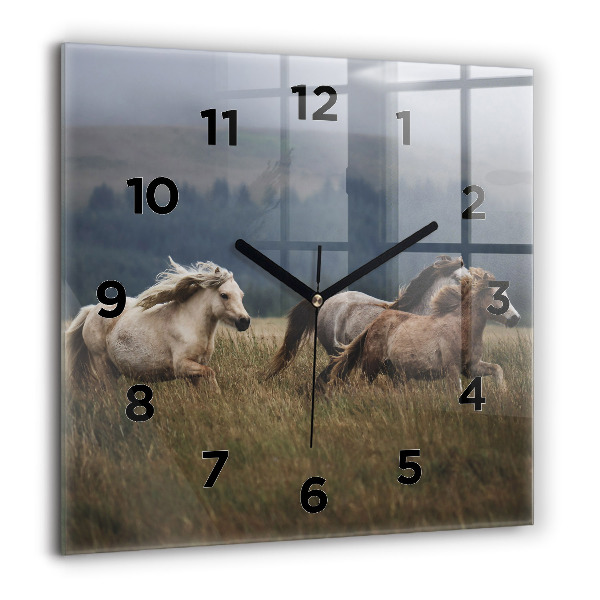 Square wall clock Horses at a gallop