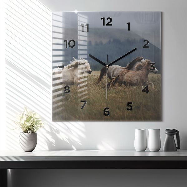 Square wall clock Horses at a gallop