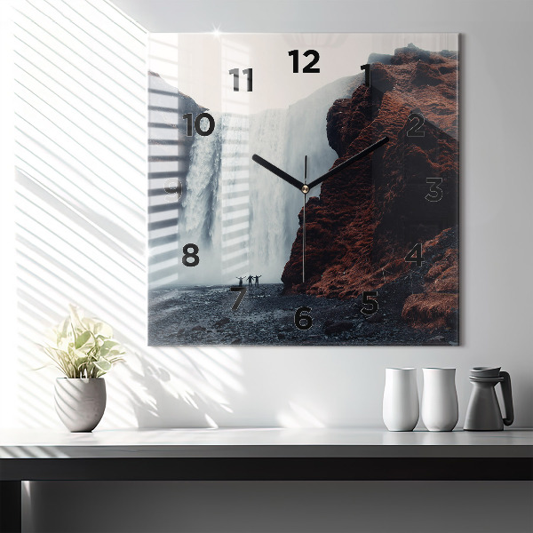 Square wall clock Waterfall Landscape Iceland