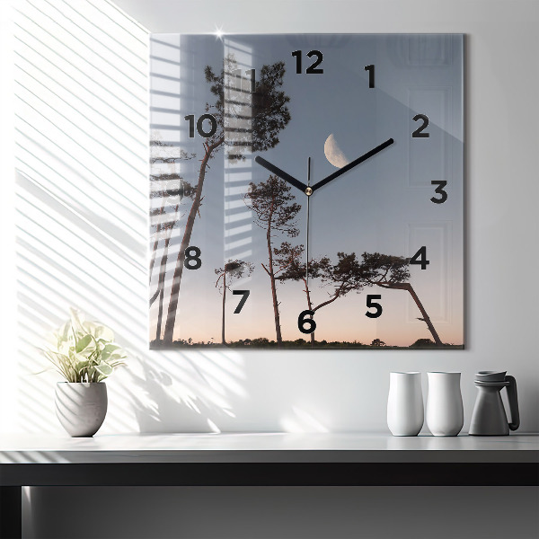 Square wall clock Crescent and trees