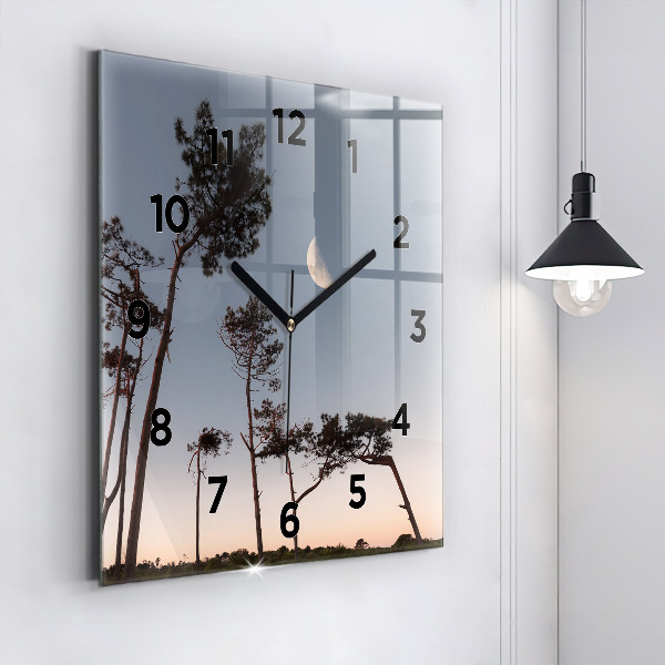 Square wall clock Crescent and trees