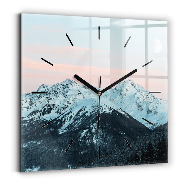 Square wall clock Mountain range in winter