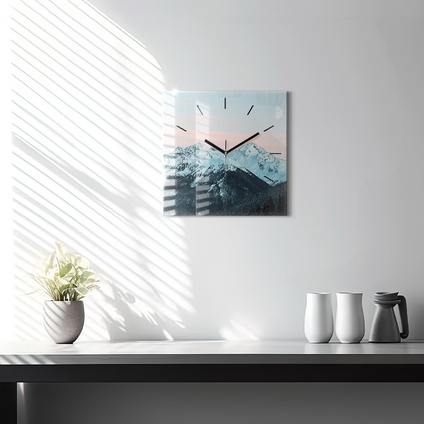 Square wall clock Mountain range in winter