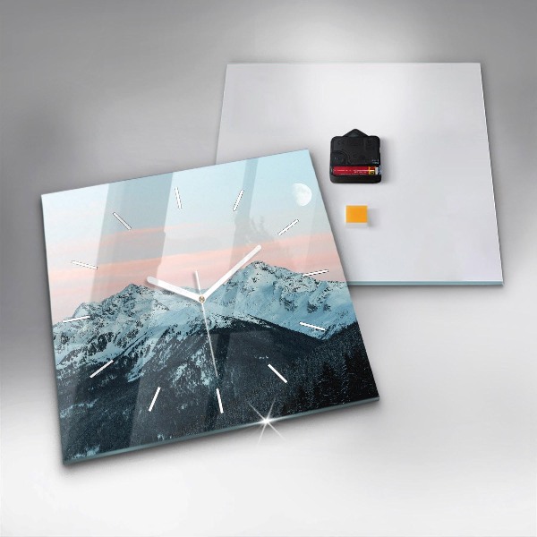 Square wall clock Mountain range in winter