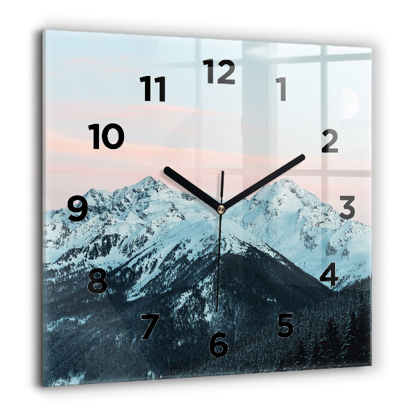 Square wall clock Mountain range in winter