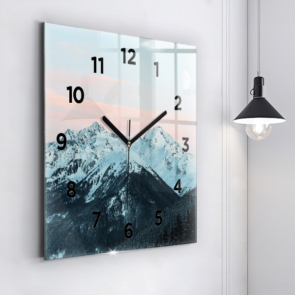 Square wall clock Mountain range in winter