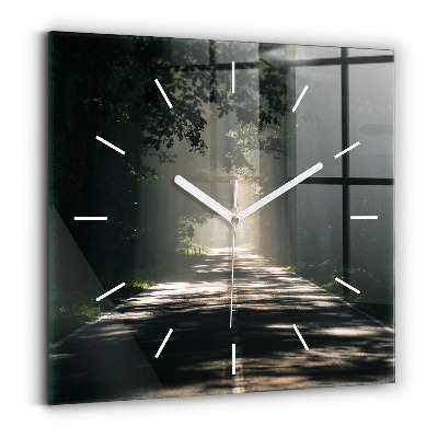 Square wall clock Forest road and streaks of sunlight