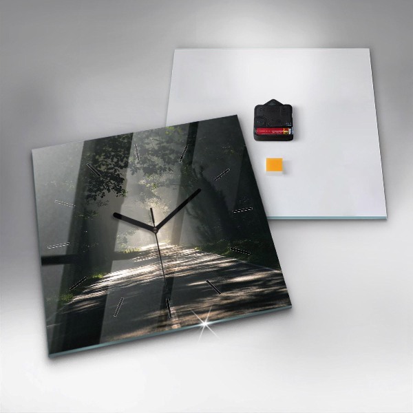 Square wall clock Forest road and streaks of sunlight