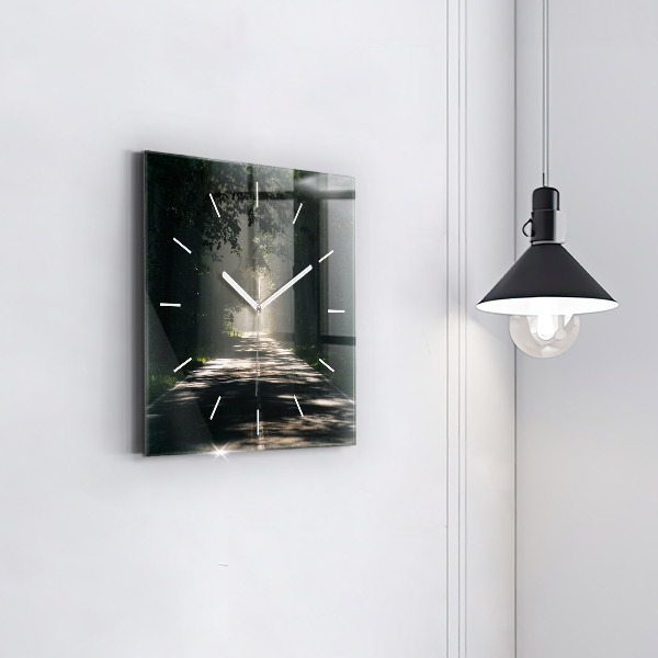 Square wall clock Forest road and streaks of sunlight