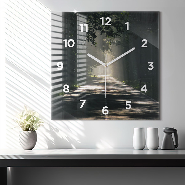 Square wall clock Forest road and streaks of sunlight