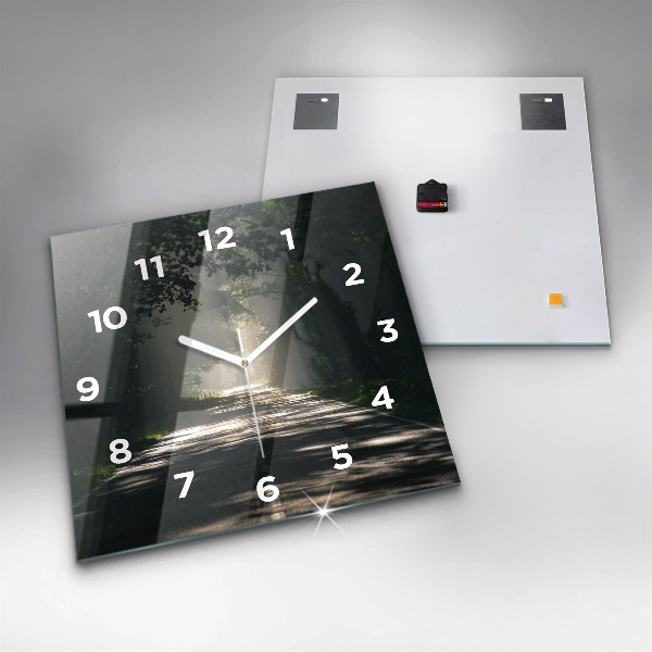 Square wall clock Forest road and streaks of sunlight