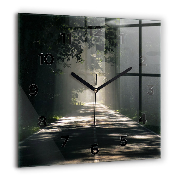 Square wall clock Forest road and streaks of sunlight