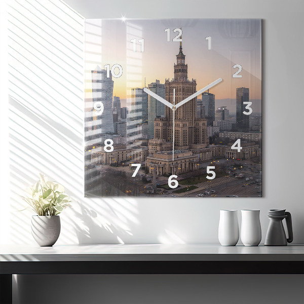 Square wall clock Panorama of Warsaw