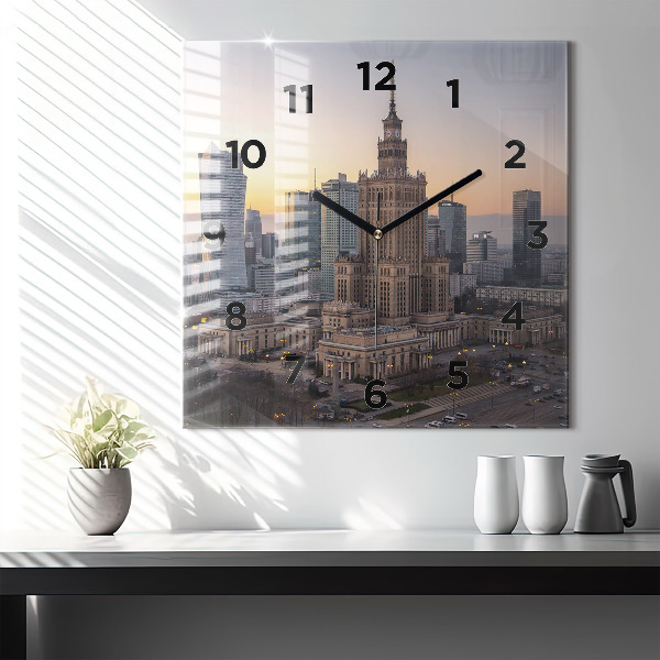 Square wall clock Panorama of Warsaw