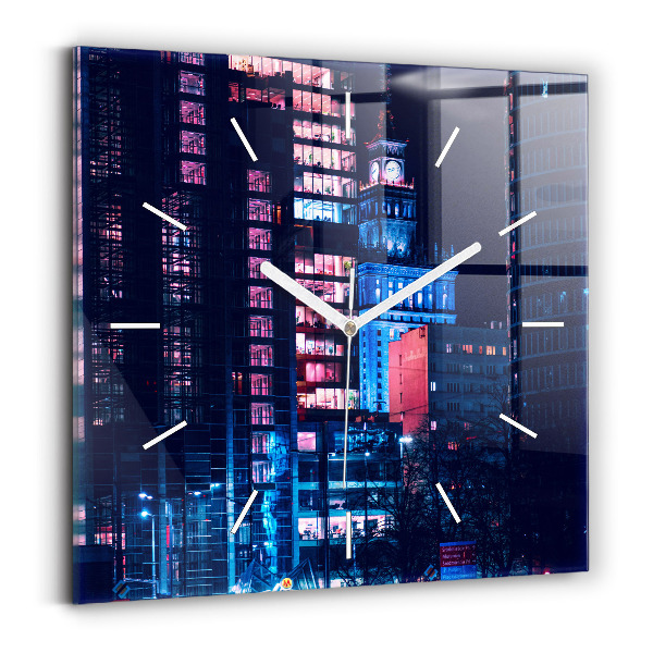 Square wall clock Warsaw at night
